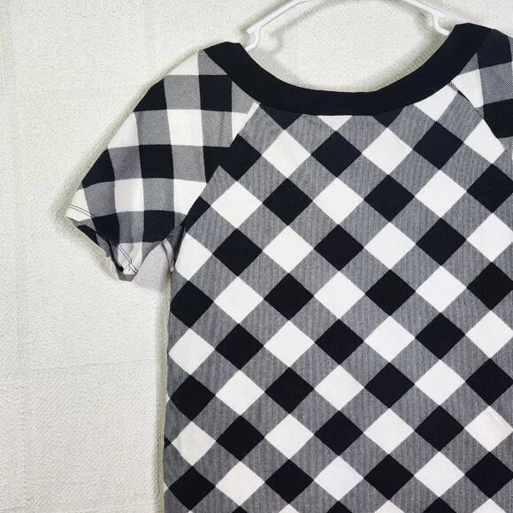 Justice Black White Check SS Black Sequin Bow Neckline Cotton Span Top Size 18 - Picture 11 of 16
